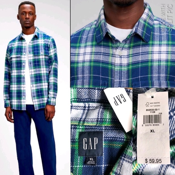 NEW GAP Plaid Shirt Long Sleeve Navy XL Men’s - Picture 3 of 16